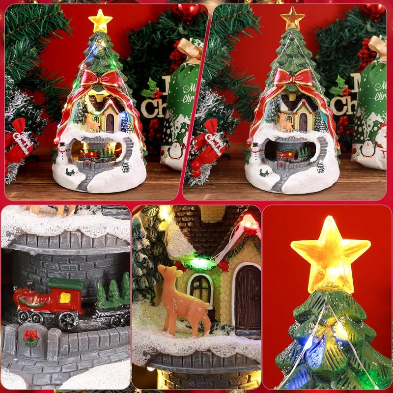 ZPCO Musical Christmas Village with Spinning Train Deer - Pre-Lit Artificial Christmas Tree - Battery & USB - Collection Figurines for Home Tabletop Decorative, Xmas Decor Gift - Image 4